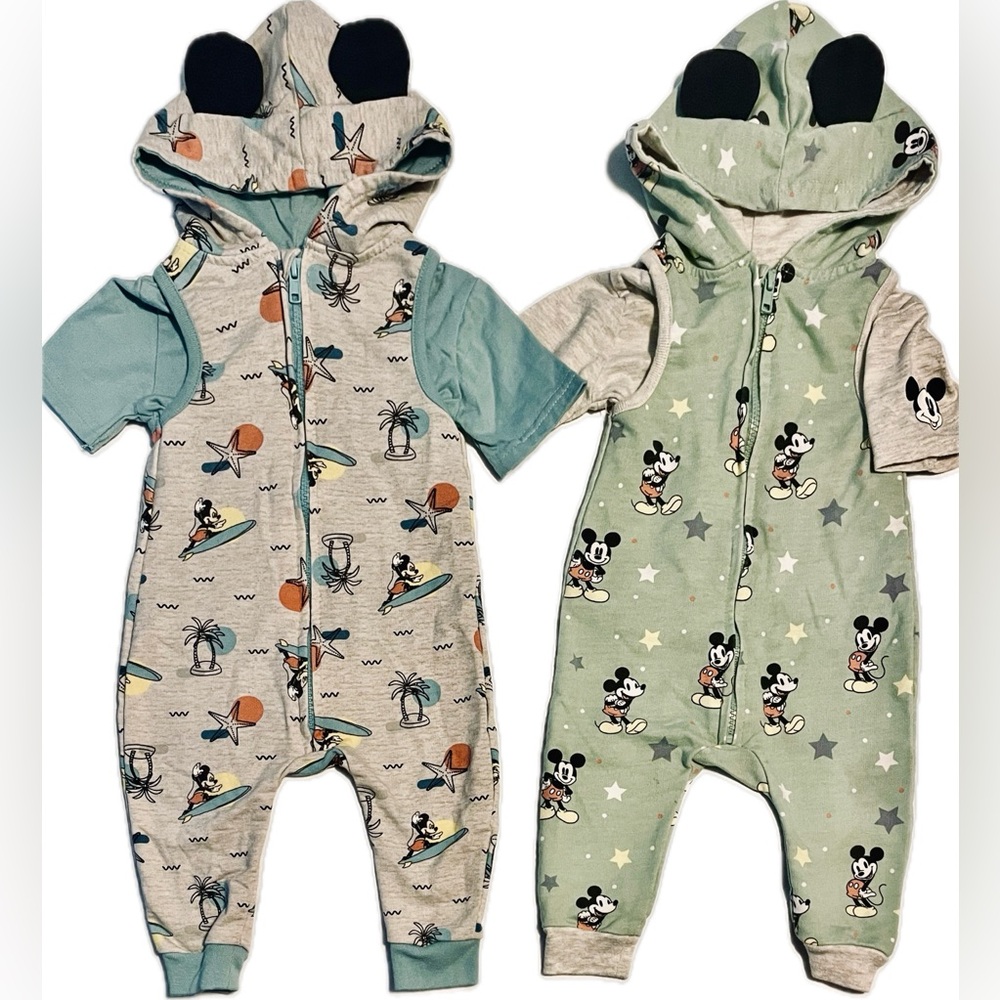 DISNEY BABY HOODED ROMPER SETS 12mo